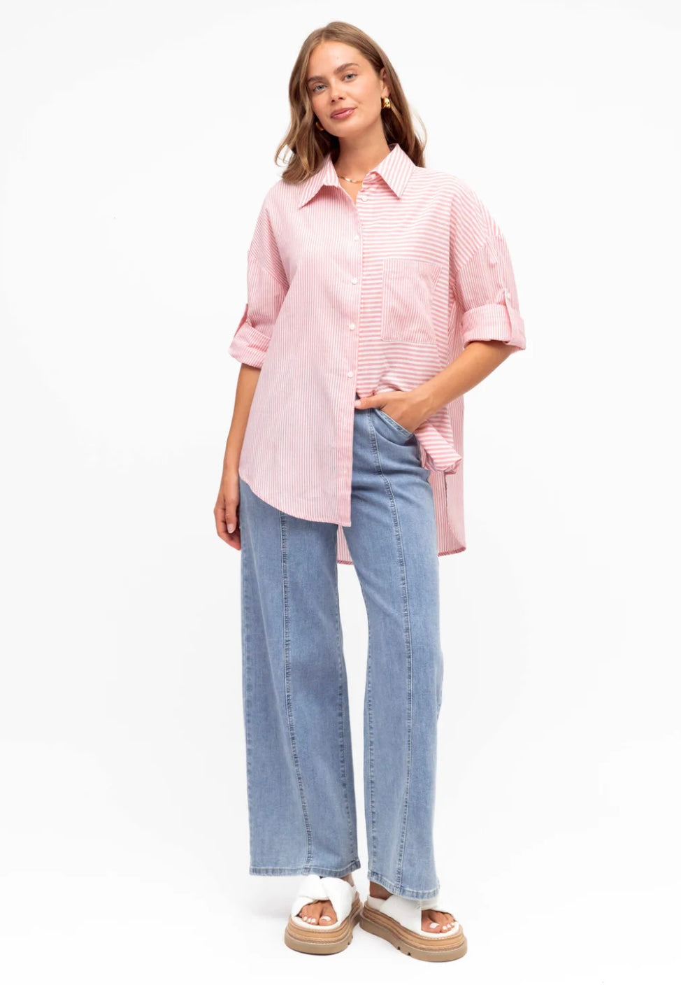 Label of Love Heart Stripe Shirt Pink