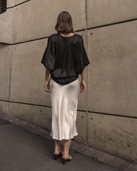 White Closet Black Satin Top