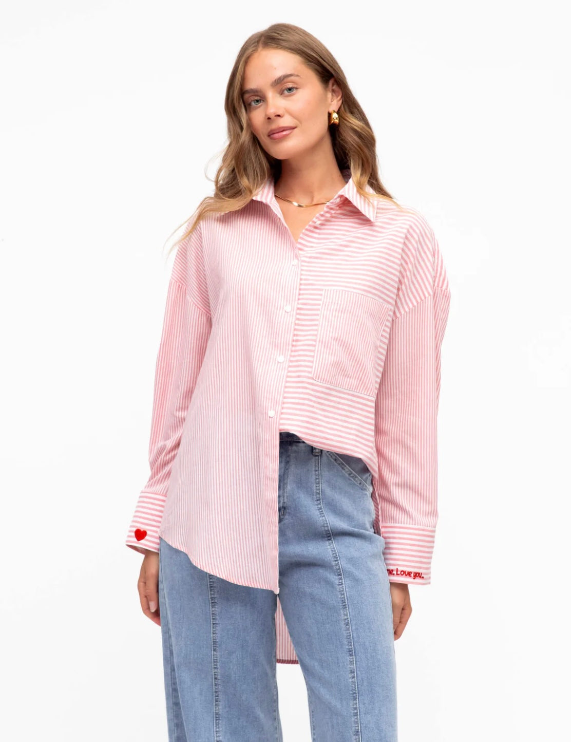 Label of Love Heart Stripe Shirt Pink