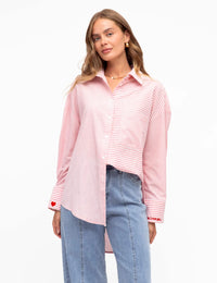 Label of Love Heart Stripe Shirt Pink