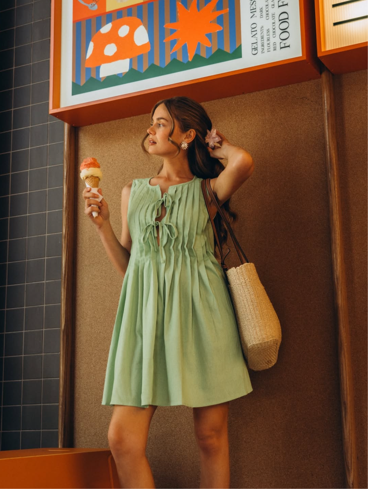 Paper Heart Tie Dress Green