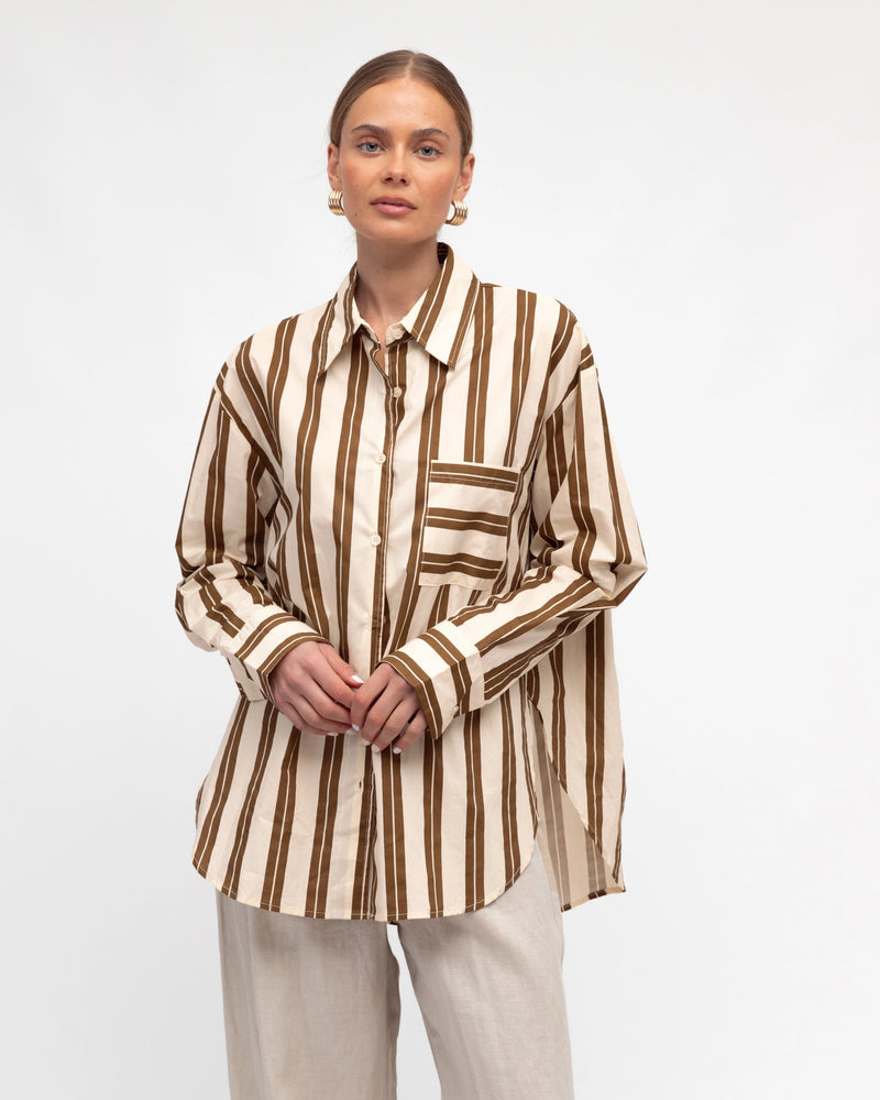 White Closet Stripe Shirt Brown