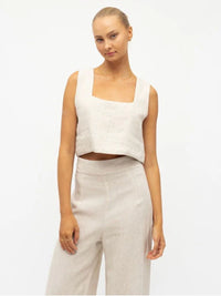 White Closet Luxe Linen Top Beige