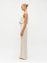 White Closet Luxe Linen Top Beige