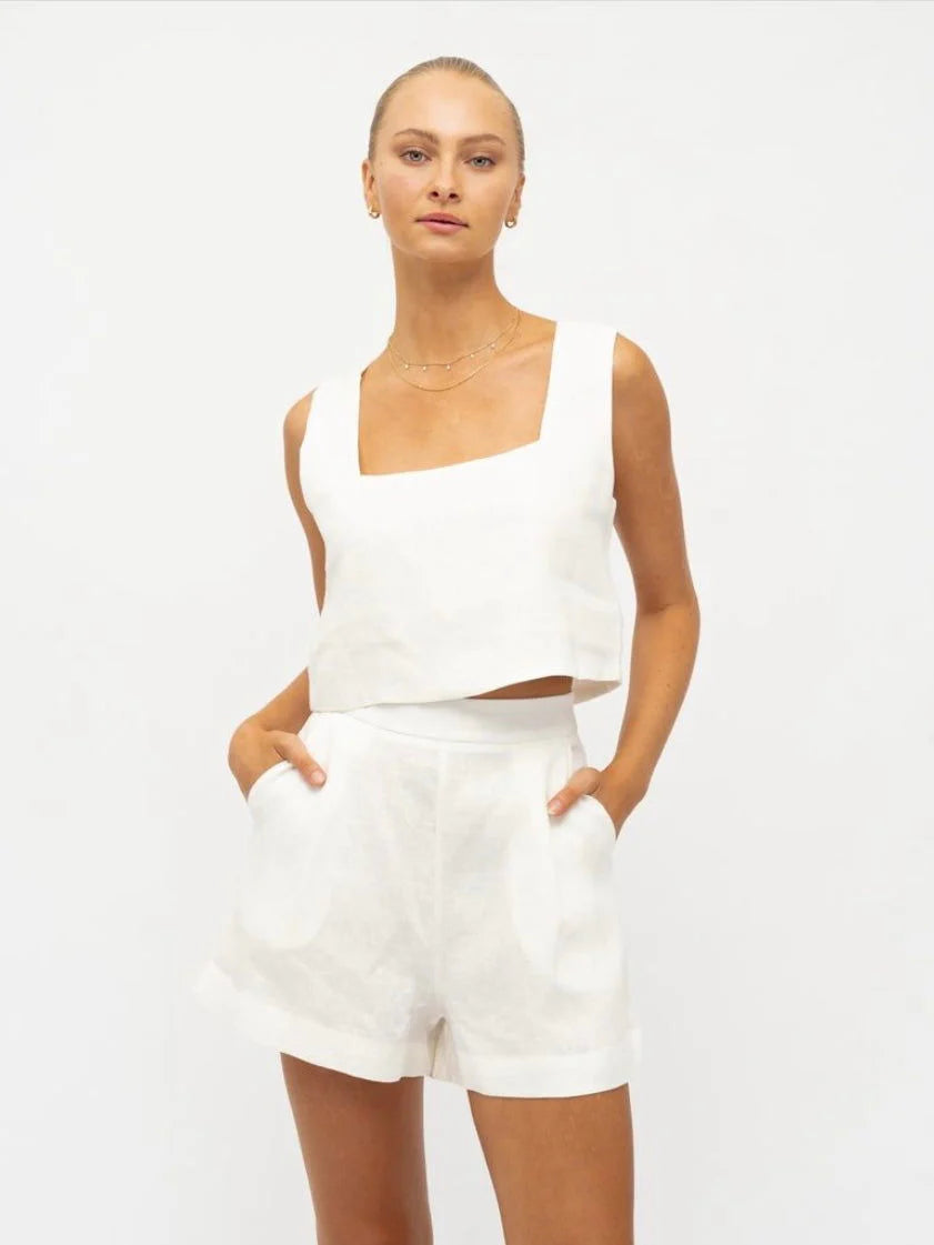 White Closet Luxe Linen Top White