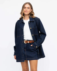 White Closet CONTRAST STITCH DENIM SHACKET