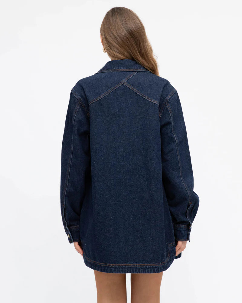 White Closet CONTRAST STITCH DENIM SHACKET