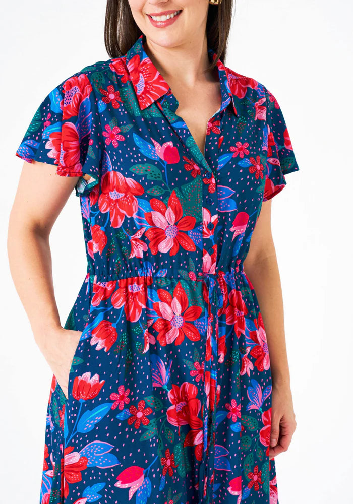 Boho Aus Navy Red Floral Dress