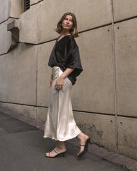 White Closet Black Satin Top