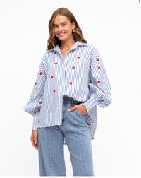 Label of Love Embroidery Heart Cotton Shirt