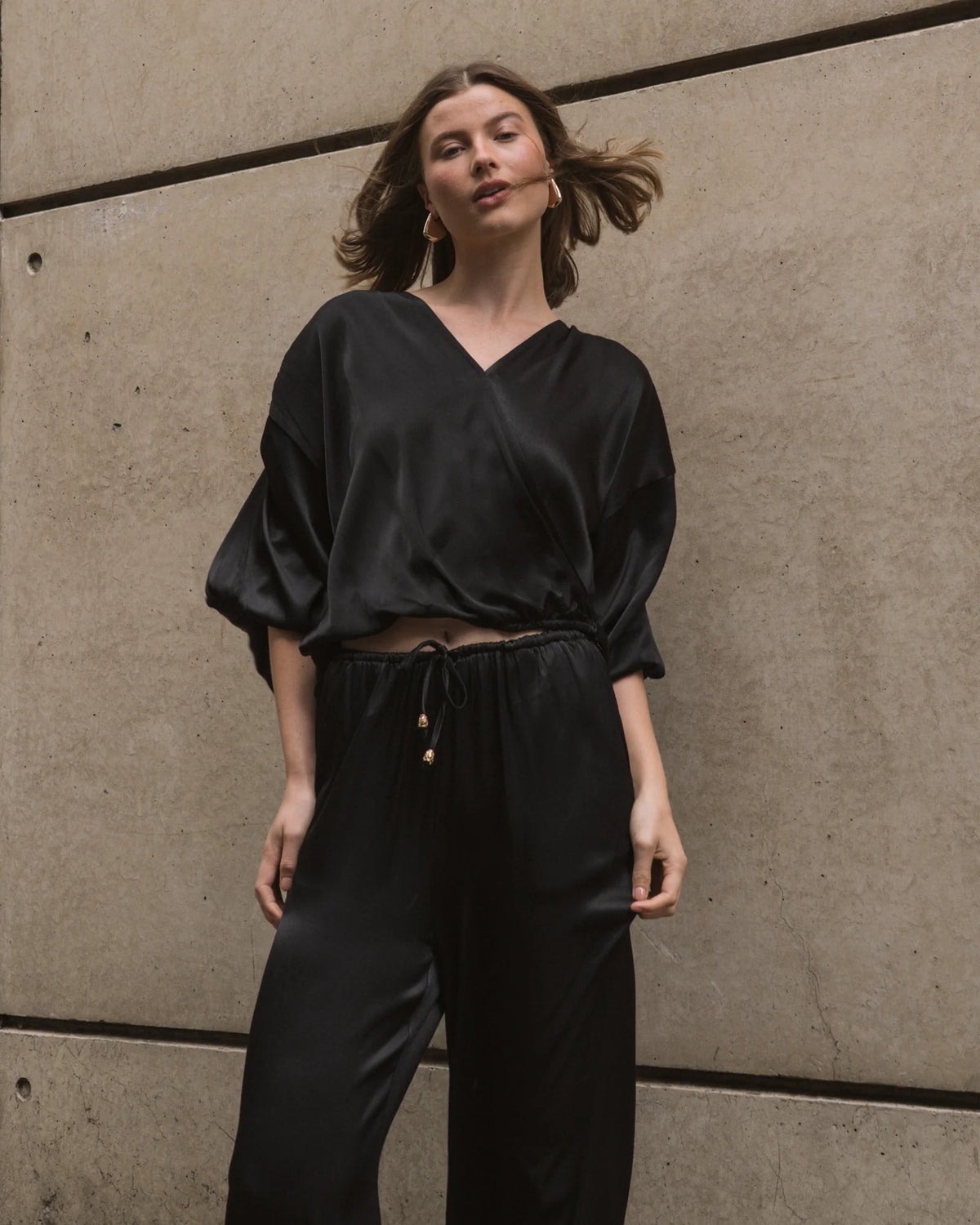 White Closet Black Satin Top