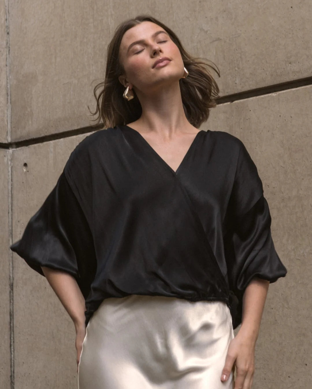 White Closet Black Satin Top