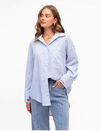 Label of Love Heart Stripe Shirt Blue