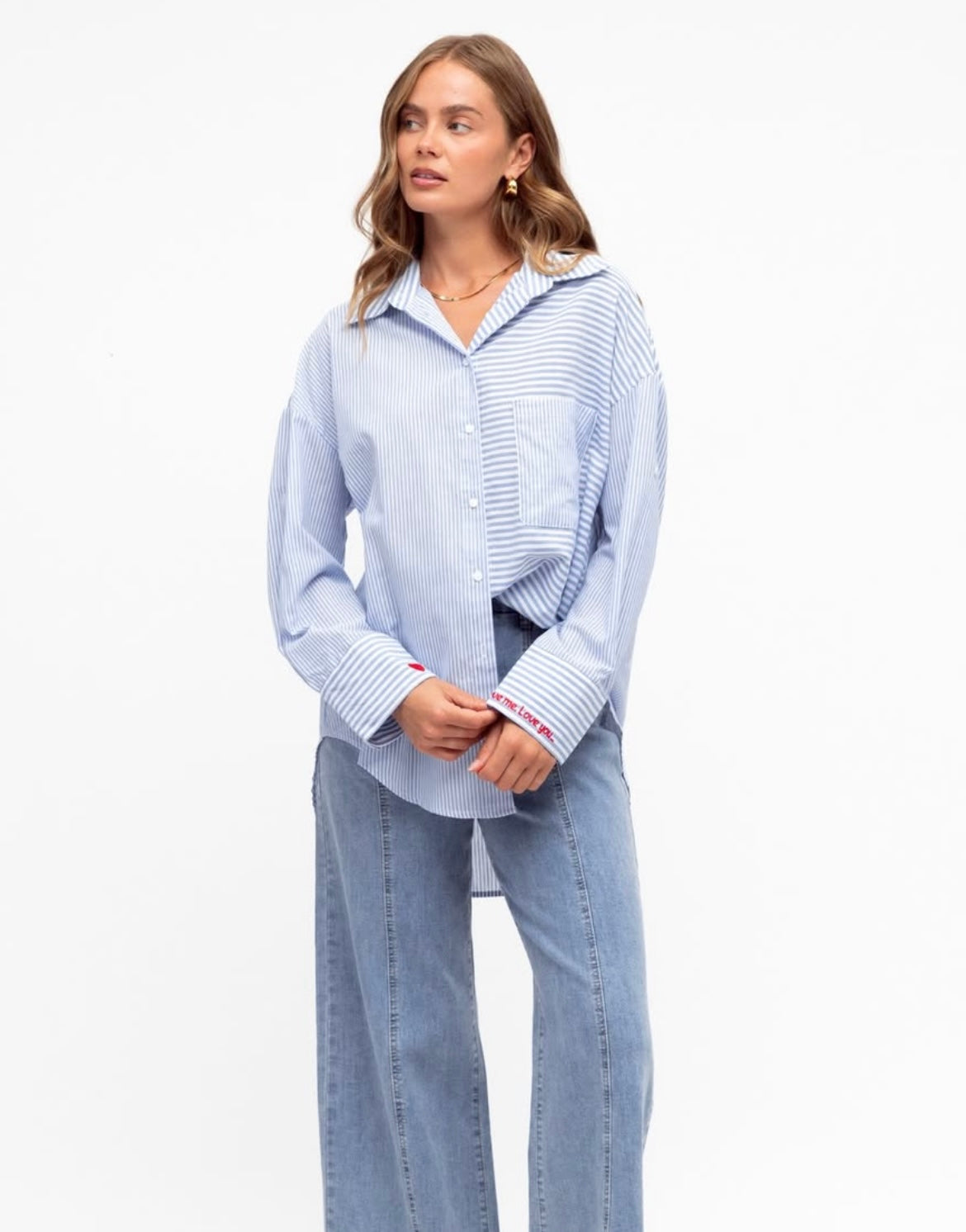 Label of Love Heart Stripe Shirt Blue