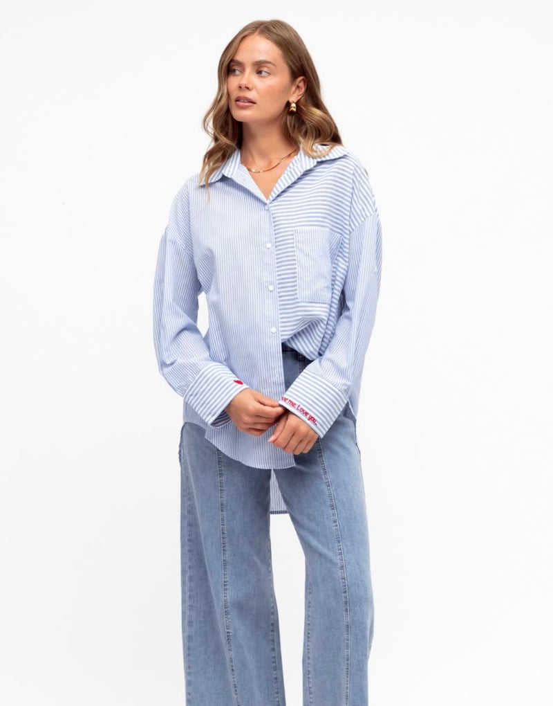 Label of Love Heart Stripe Shirt Blue