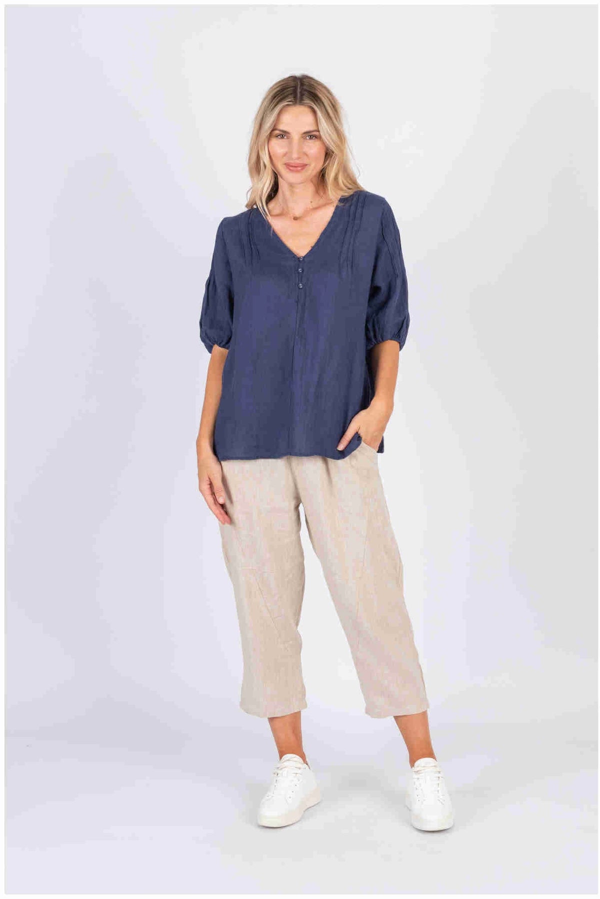 Worthier Tully Navy Linen Top