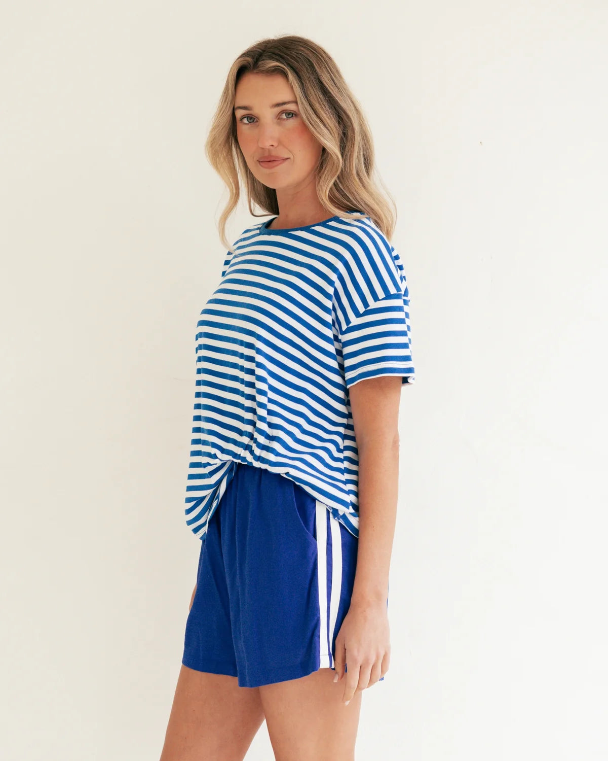 Easy Tuck Tee Stripe Cobalt/White