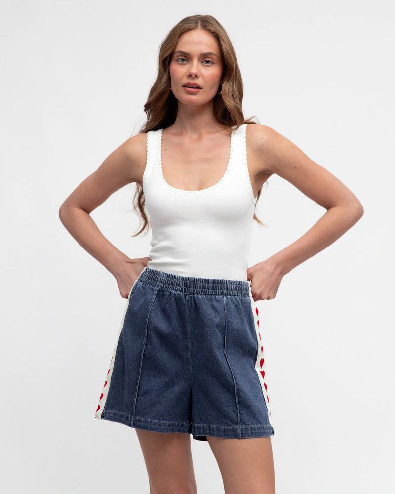 Ebby & I Heart Denim Shorts Red