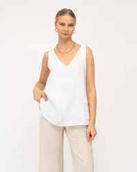 Sleeveless Linen Top White