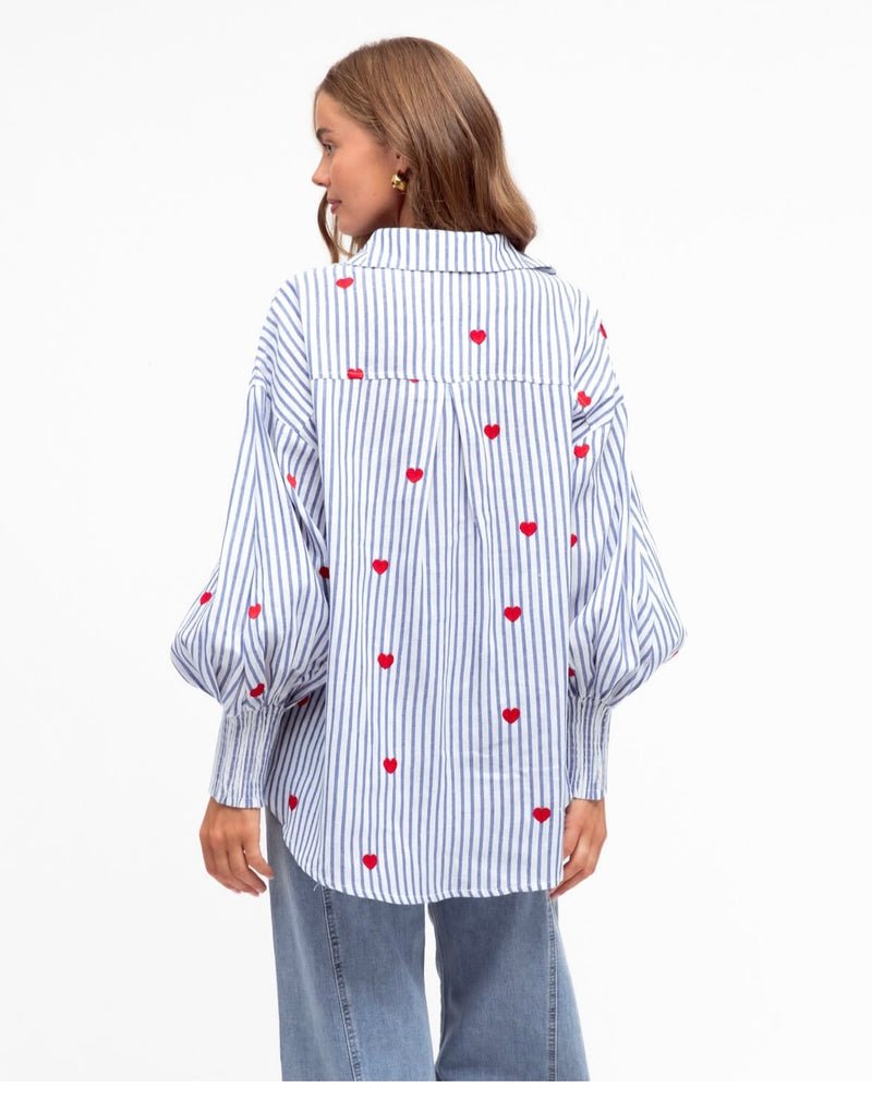 Label of Love Embroidery Heart Cotton Shirt