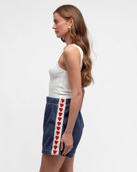Ebby & I Heart Denim Shorts Red