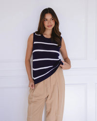 Knit Tank Navy Stripe