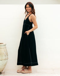 Contrast Stitch Maxi Dress Black