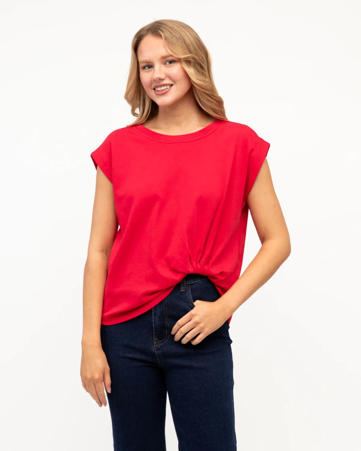 Cap Sleeve Easy Tuck Tee Red