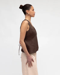 White Closet Brown Linen Wrap Top