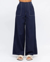 CONTRAST STITCH STRAIGHT LEG PANTS