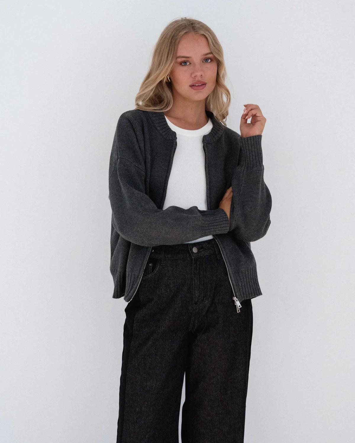 Paper Heart  ZIPPER CARDIGAN GREY